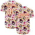 Custom Cream Orange Sugar Skull Day of the Dead Mexican Folk Art Authentic Baseball Jersey