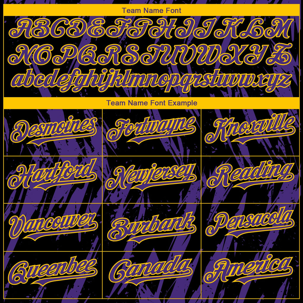 Custom Black Purple-Yellow Splatter Torn Sharp Brush Stroke Authentic Baseball Jersey