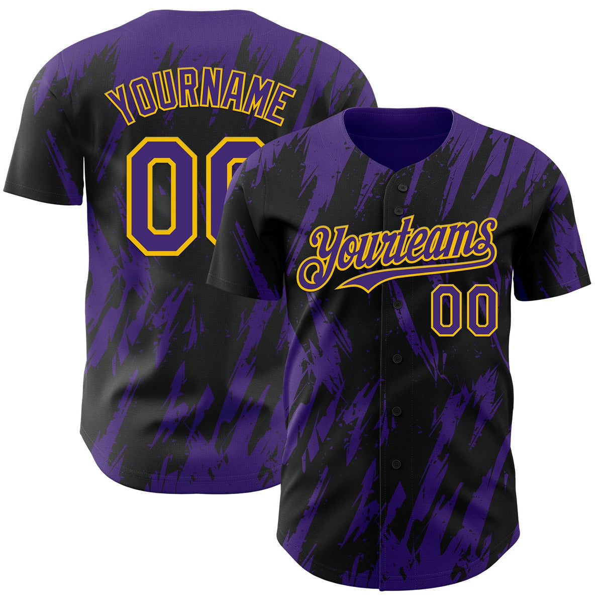 Custom Black Purple-Yellow Splatter Torn Sharp Brush Stroke Authentic Baseball Jersey