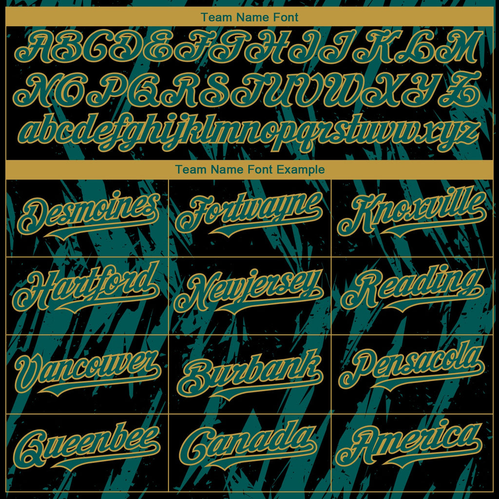 Custom Black Midnight Green-Old Gold Splatter Torn Sharp Brush Stroke Authentic Baseball Jersey