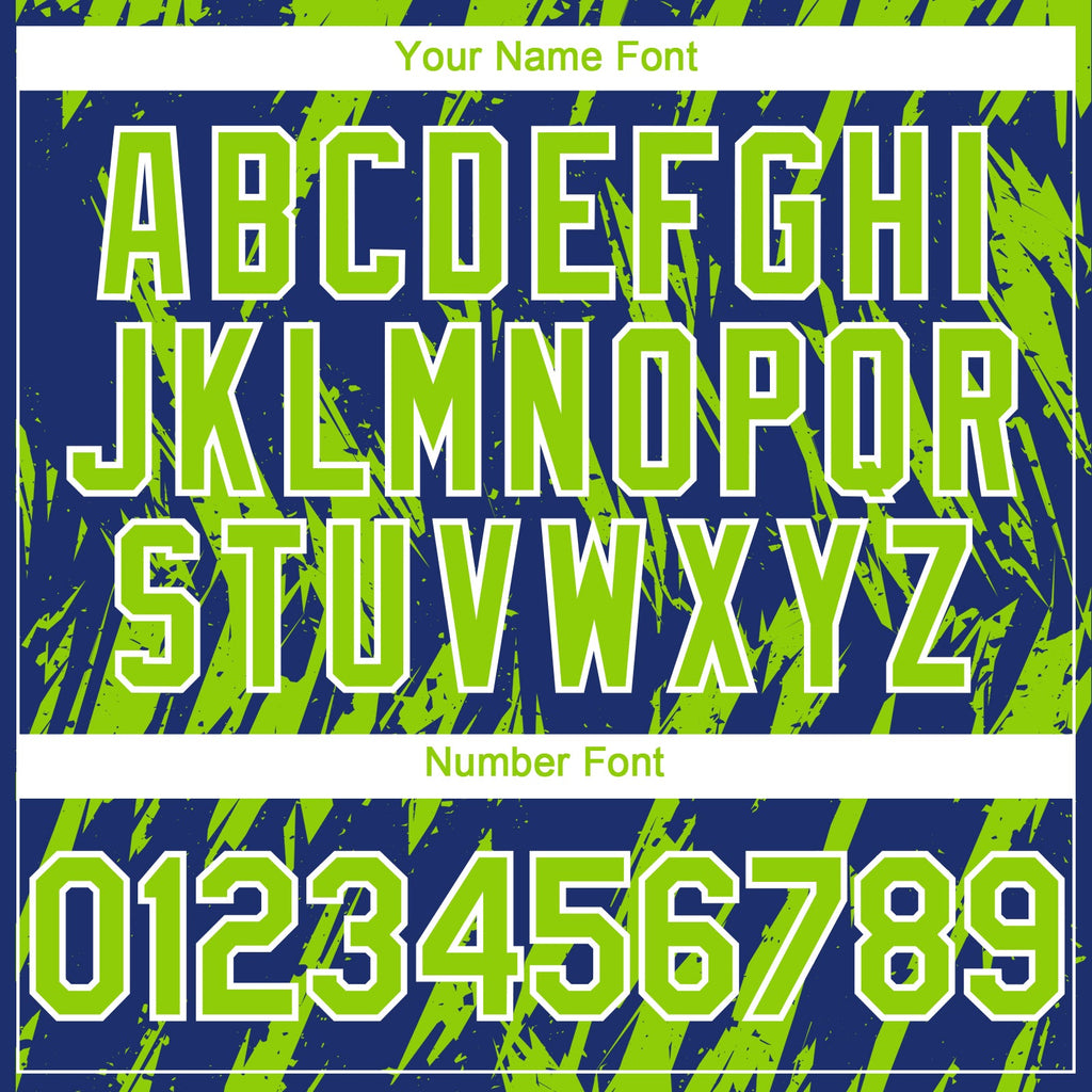 Custom Royal Neon Green-White Splatter Torn Sharp Brush Stroke Authentic Baseball Jersey