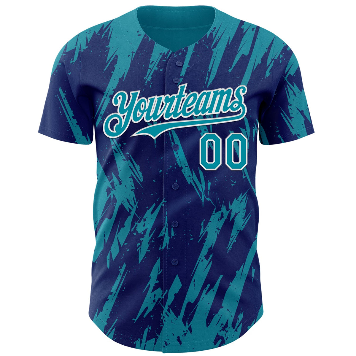 Custom Royal Teal-White Splatter Torn Sharp Brush Stroke Authentic Baseball Jersey