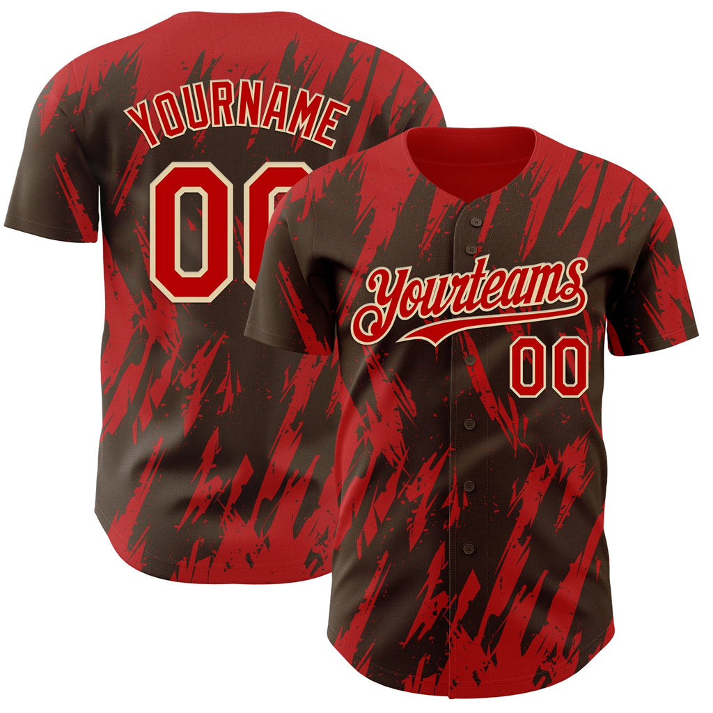 Custom Brown Red-White Splatter Torn Sharp Brush Stroke Authentic Baseball Jersey