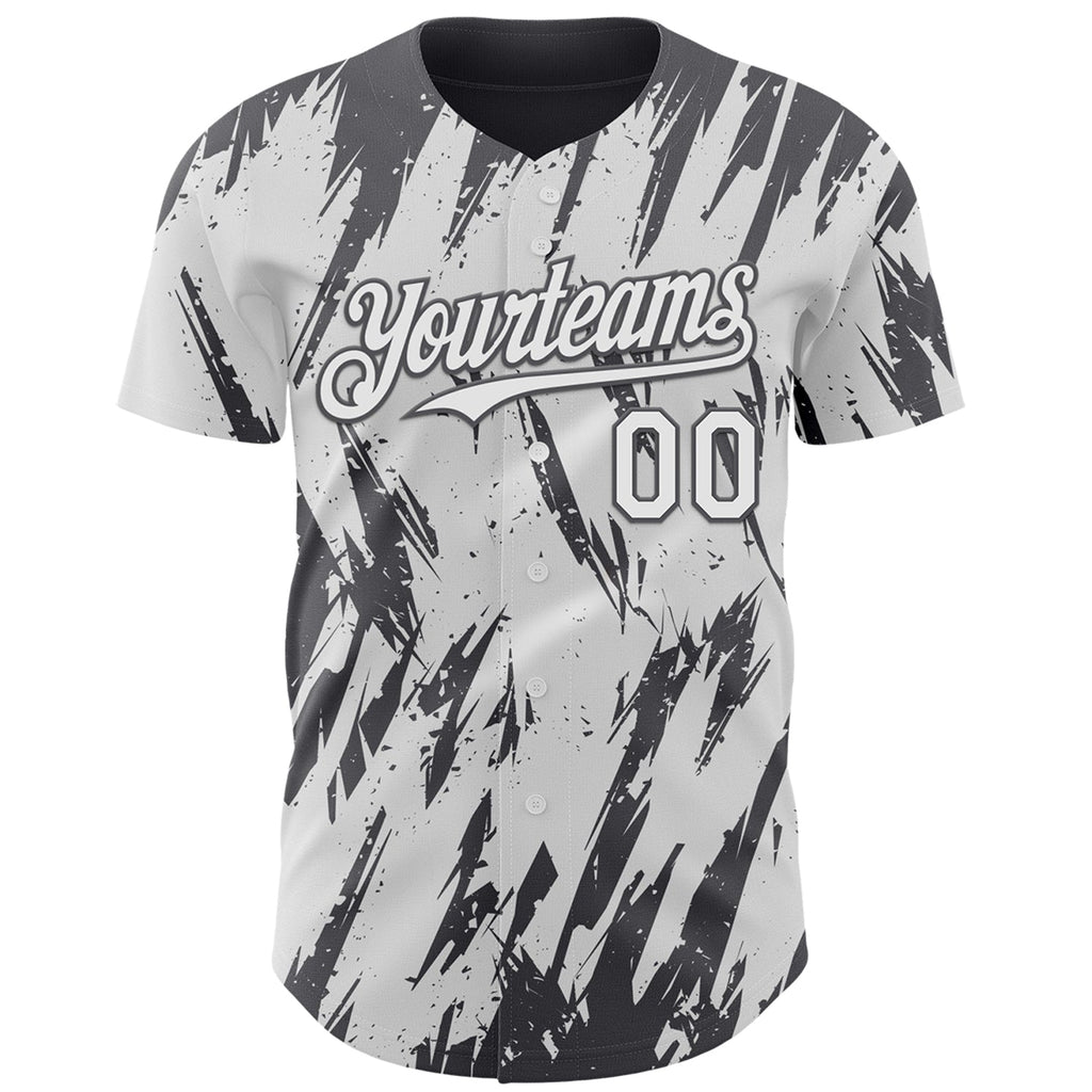 Custom White Steel Gray Splatter Torn Sharp Brush Stroke Authentic Baseball Jersey