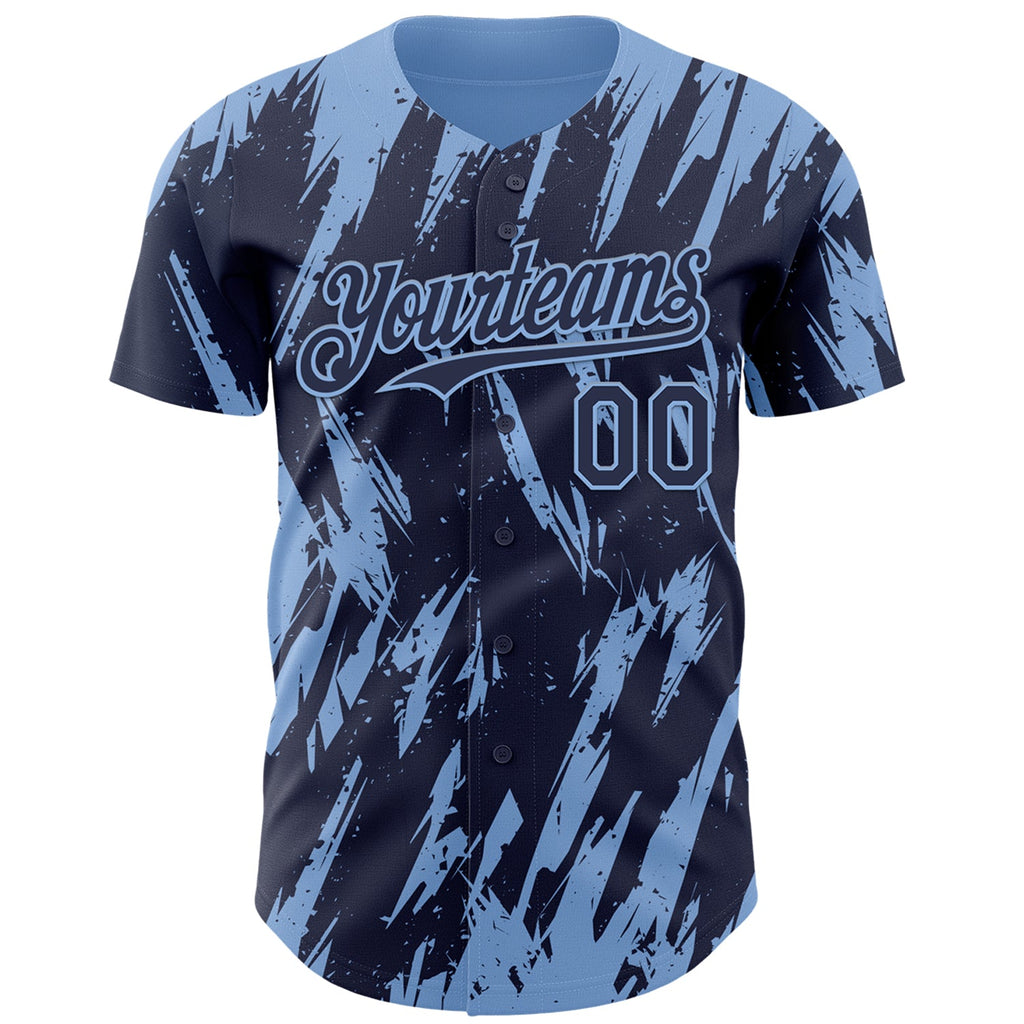 Custom Navy Light Blue Splatter Torn Sharp Brush Stroke Authentic Baseball Jersey