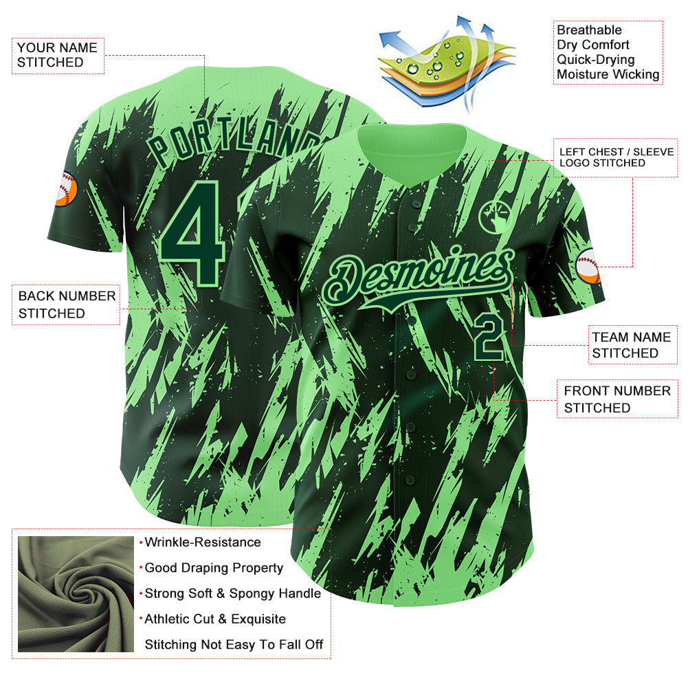 Custom Green Pea Green Splatter Torn Sharp Brush Stroke Authentic Baseball Jersey