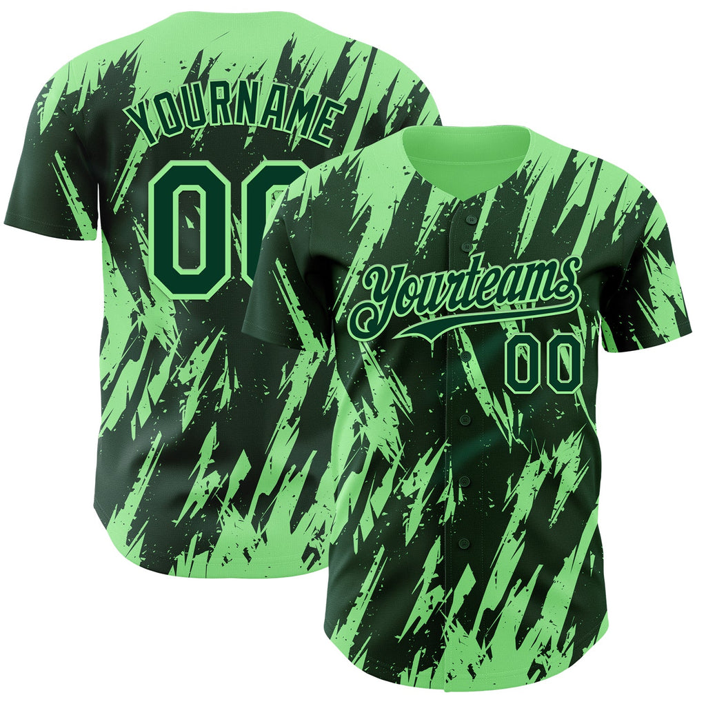 Custom Green Pea Green Splatter Torn Sharp Brush Stroke Authentic Baseball Jersey