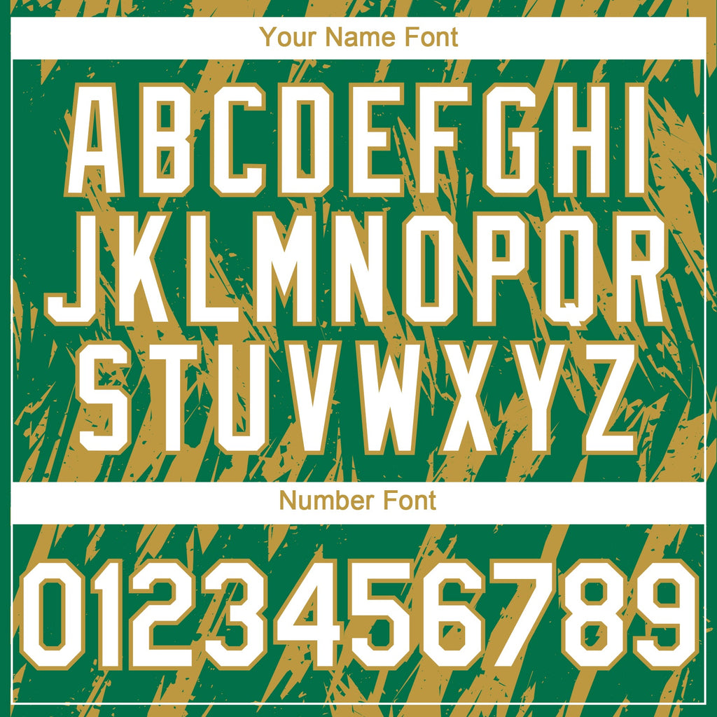 Custom Kelly Green White-Old Gold Splatter Torn Sharp Brush Stroke Authentic Baseball Jersey