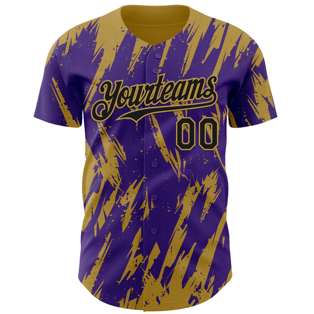 Custom Purple Old Gold Splatter Torn Sharp Brush Stroke Authentic Baseball Jersey