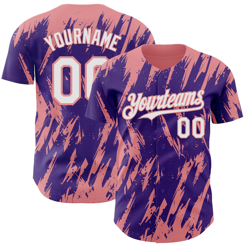 Custom Purple White-Medium Pink Splatter Torn Sharp Brush Stroke Authentic Baseball Jersey