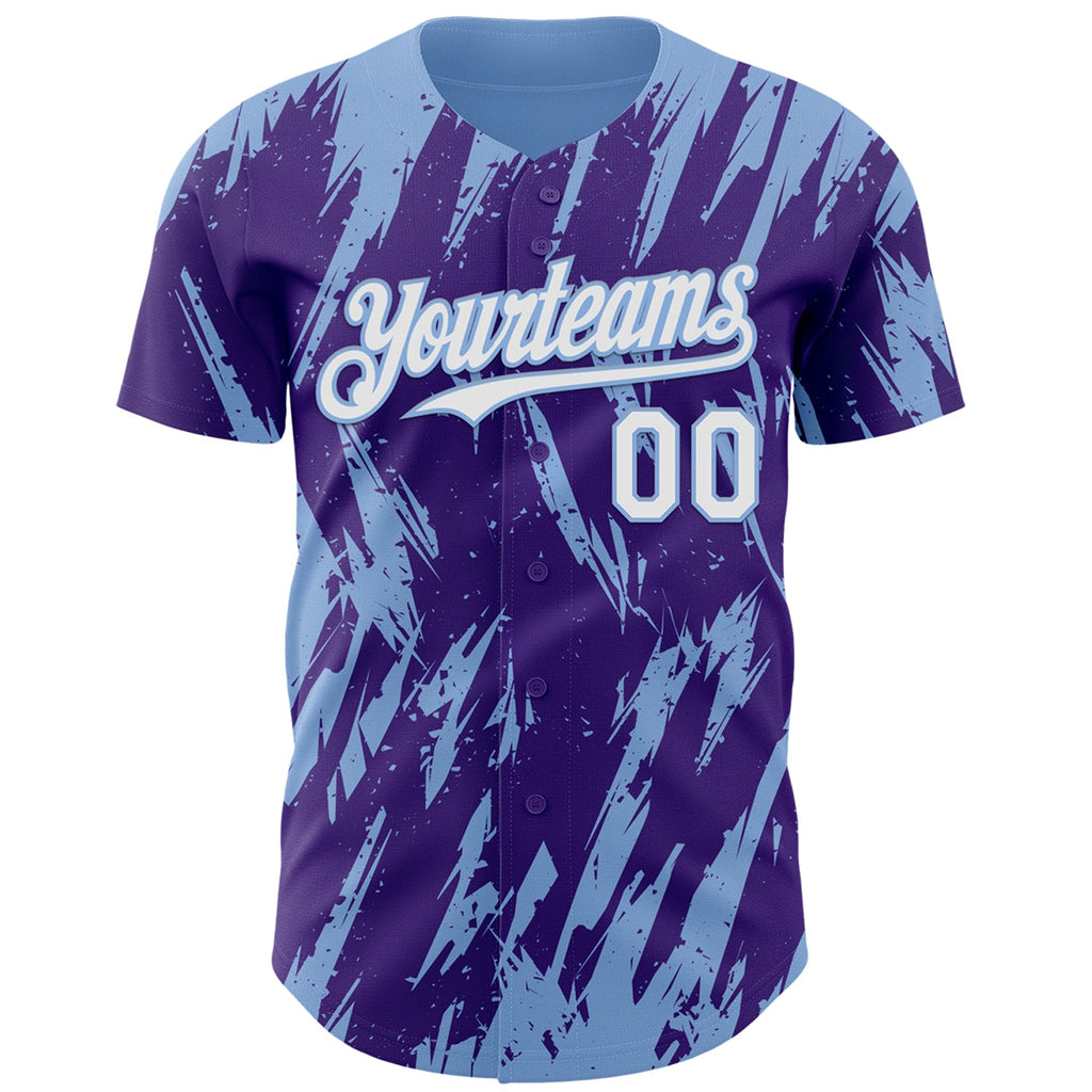 Custom Purple White-Light Blue Splatter Torn Sharp Brush Stroke Authentic Baseball Jersey