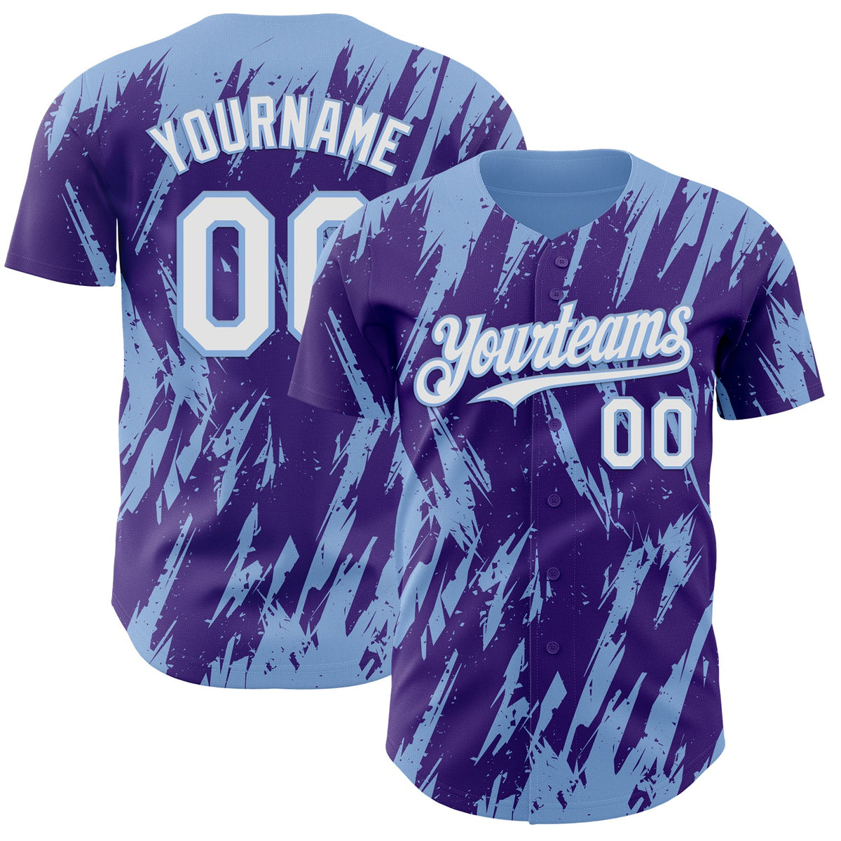 Custom Purple White-Light Blue Splatter Torn Sharp Brush Stroke Authentic Baseball Jersey