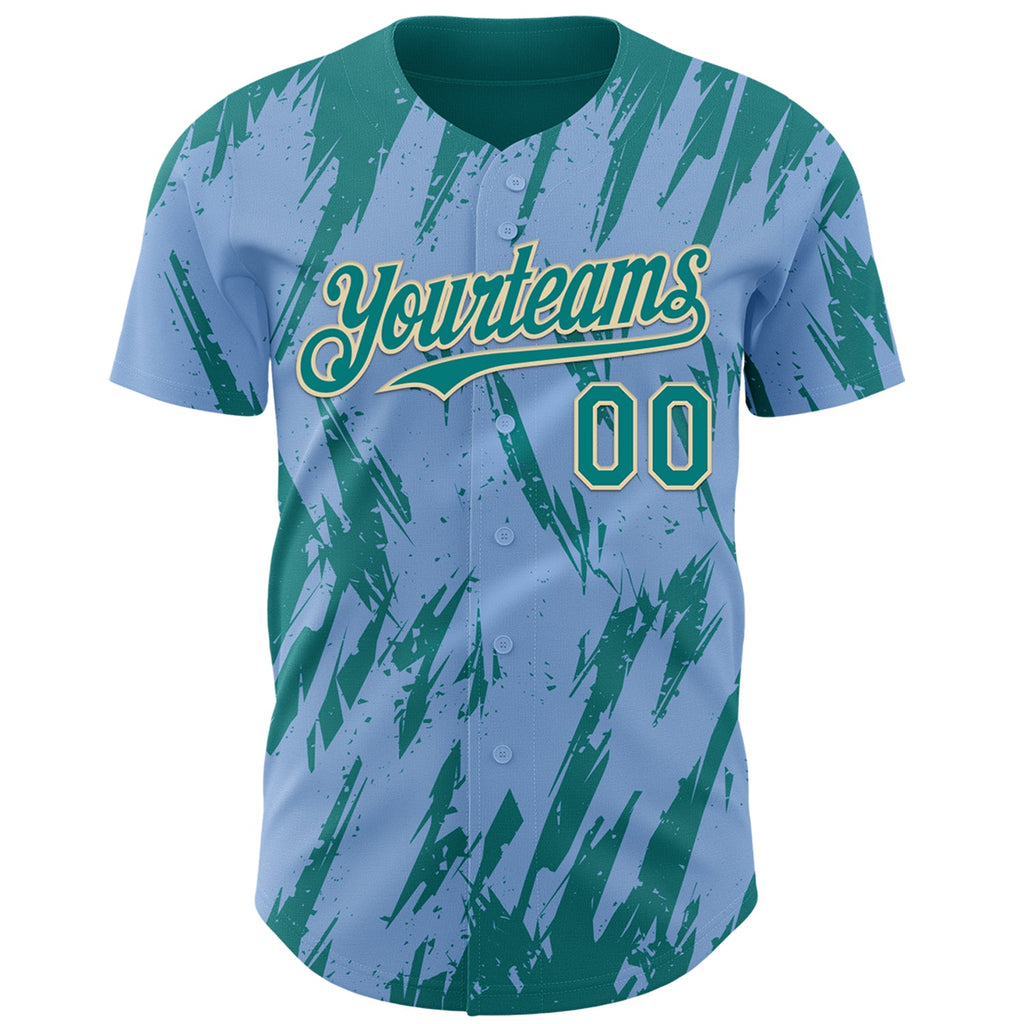 Custom Light Blue Teal-Cream Splatter Torn Sharp Brush Stroke Authentic Baseball Jersey