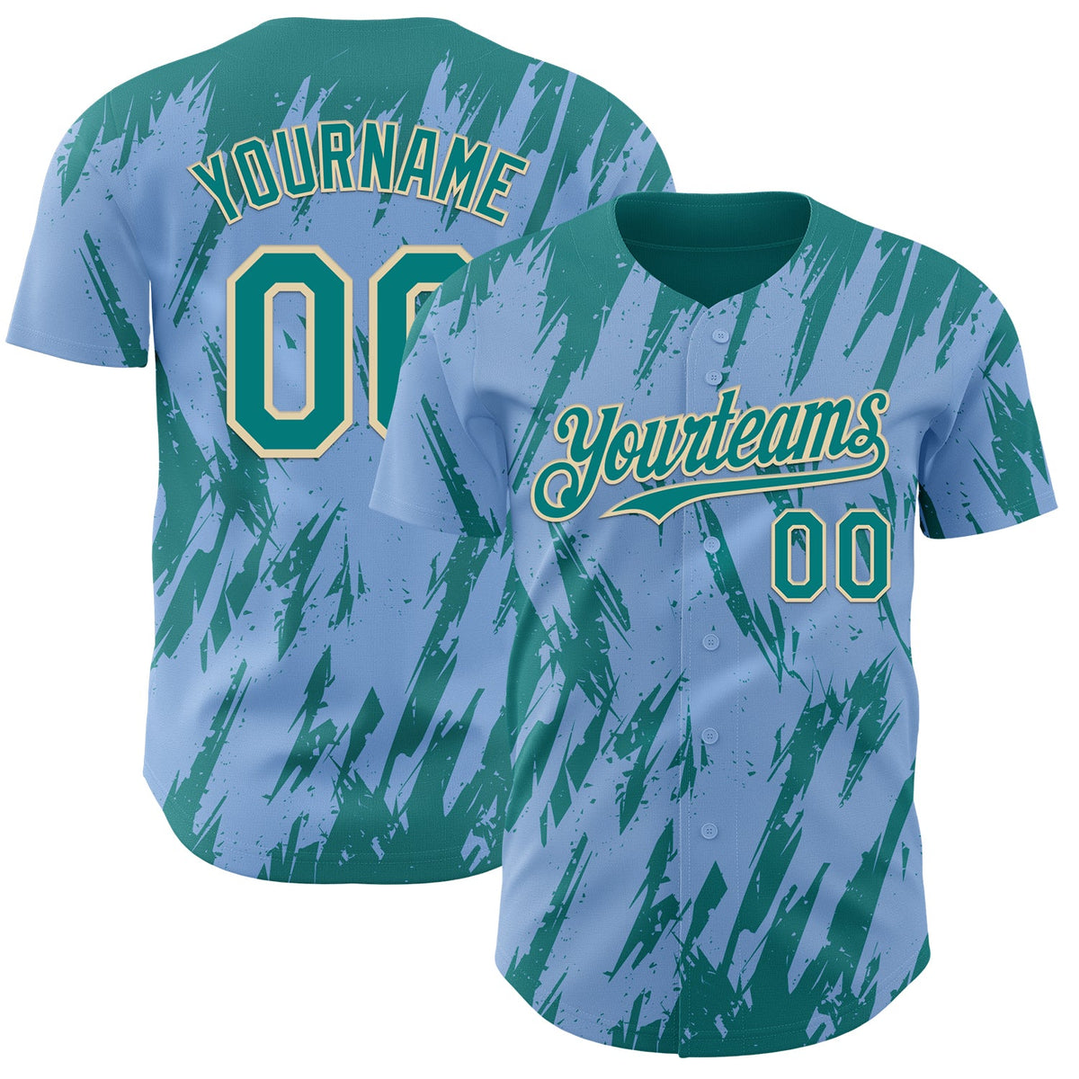 Custom Light Blue Teal-Cream Splatter Torn Sharp Brush Stroke Authentic Baseball Jersey