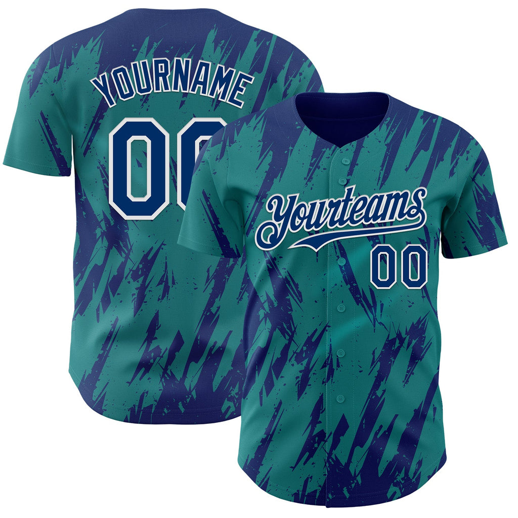 Custom Teal US Navy Blue-White Splatter Torn Sharp Brush Stroke Authentic Baseball Jersey