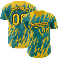 Custom Teal Yellow-Black Splatter Torn Sharp Brush Stroke Authentic Baseball Jersey