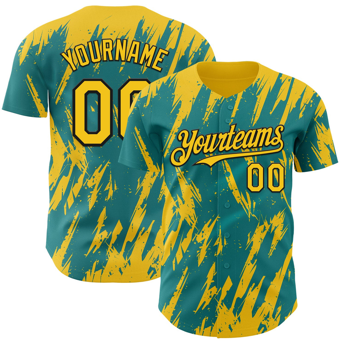 Custom Teal Yellow-Black Splatter Torn Sharp Brush Stroke Authentic Baseball Jersey