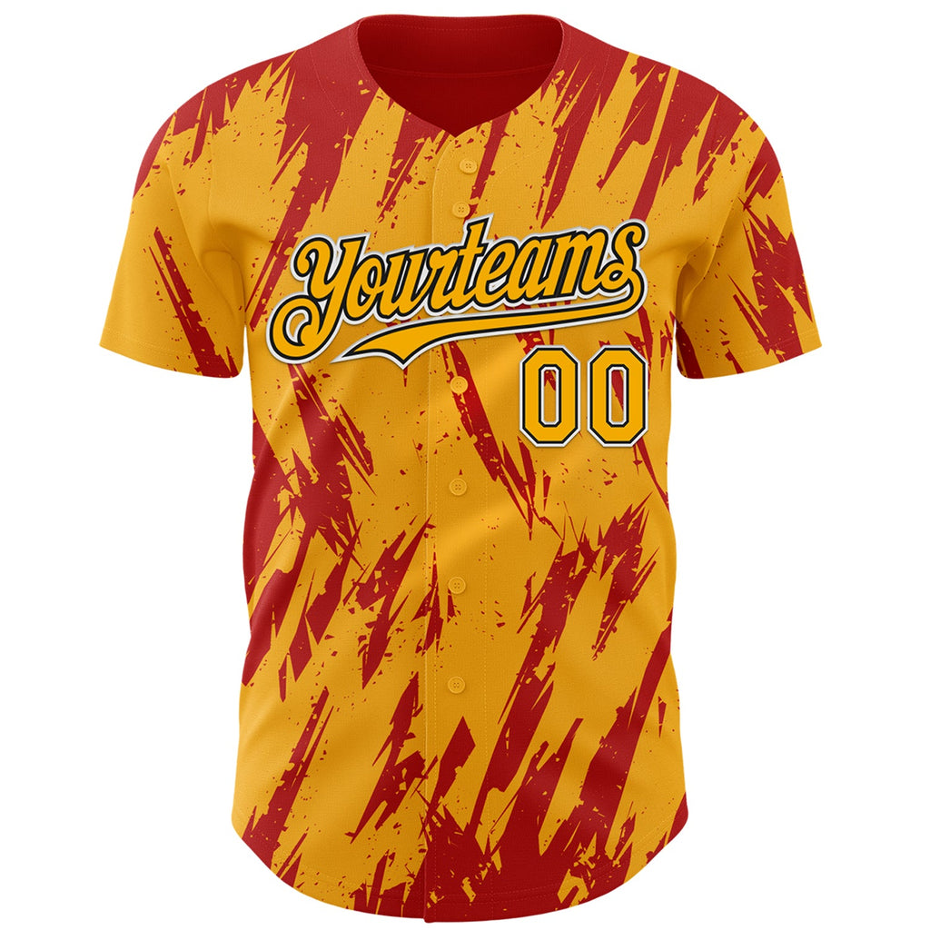 Custom Gold Black-Red Splatter Torn Sharp Brush Stroke Authentic Baseball Jersey