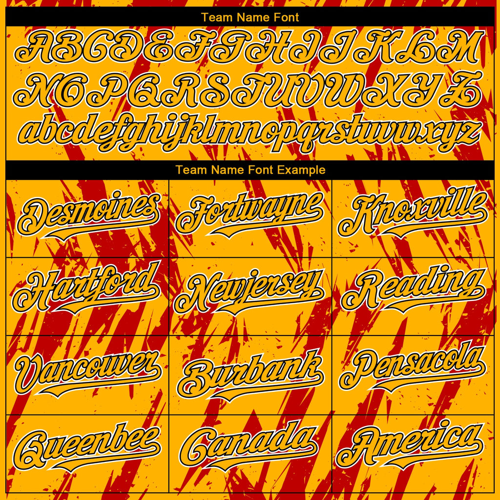Custom Gold Black-Red Splatter Torn Sharp Brush Stroke Authentic Baseball Jersey