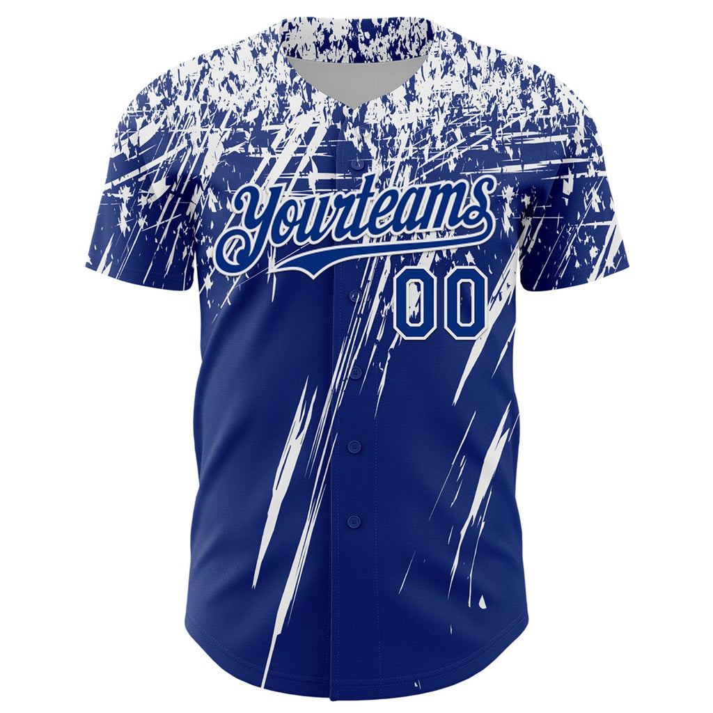 Custom Royal White Distressed Scratch Brush Stroke Authentic Baseball Jersey