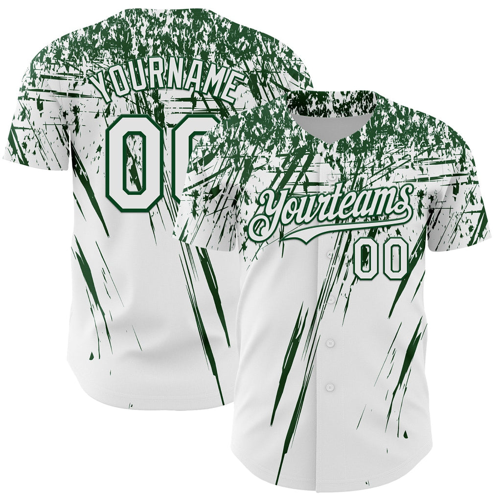 Custom White Green Distressed Scratch Brush Stroke Authentic Baseball Jersey
