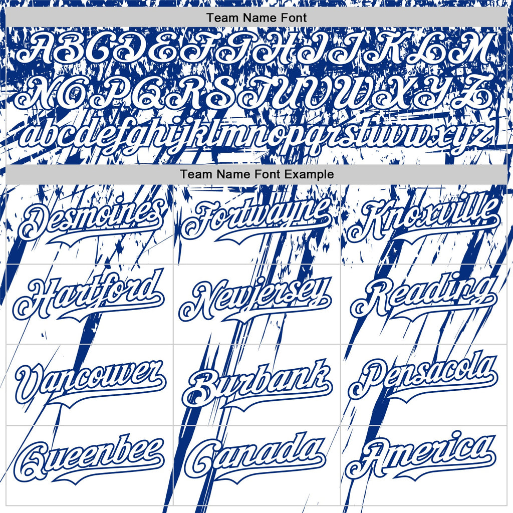 Custom White Royal Distressed Scratch Brush Stroke Authentic Baseball Jersey
