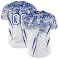 Custom White Royal Distressed Scratch Brush Stroke Authentic Baseball Jersey