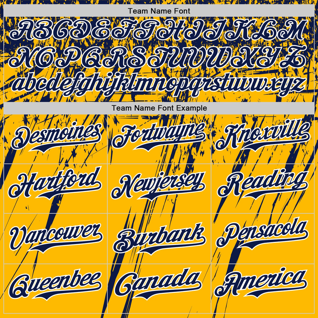 Custom Gold Navy-White Distressed Scratch Brush Stroke Authentic Baseball Jersey