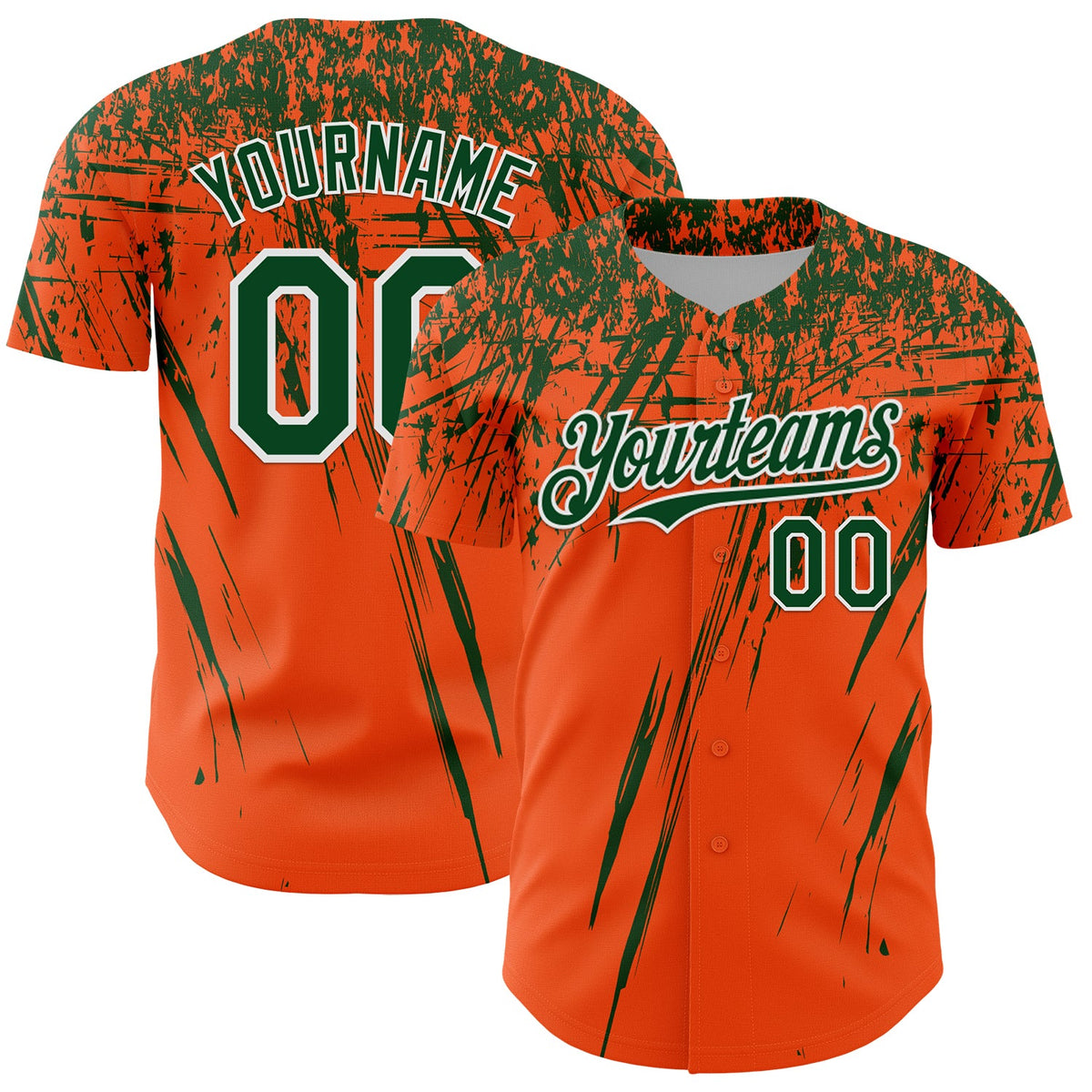 Custom Orange Green-White Distressed Scratch Brush Stroke Authentic Baseball Jersey