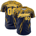 Custom Navy Gold-White Distressed Scratch Brush Stroke Authentic Baseball Jersey