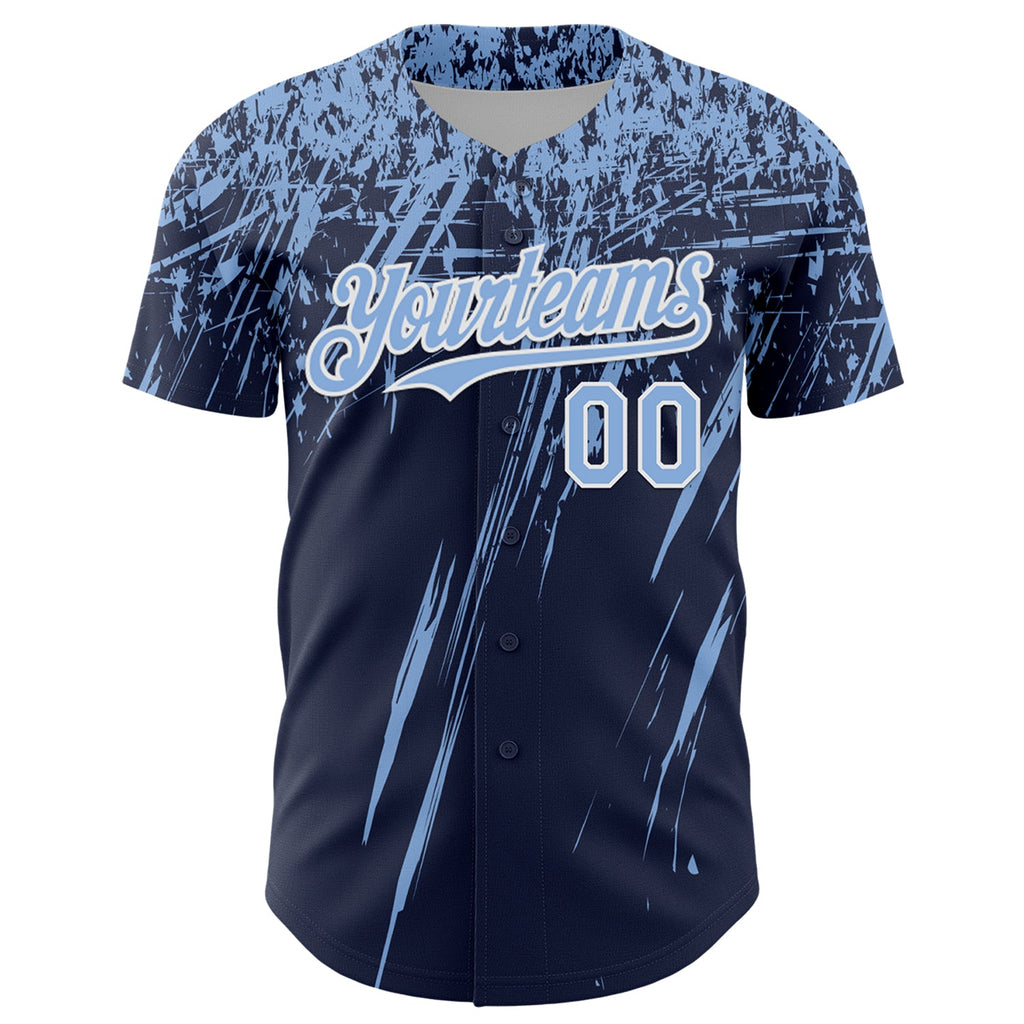 Custom Navy Light Blue-White Distressed Scratch Brush Stroke Authentic Baseball Jersey