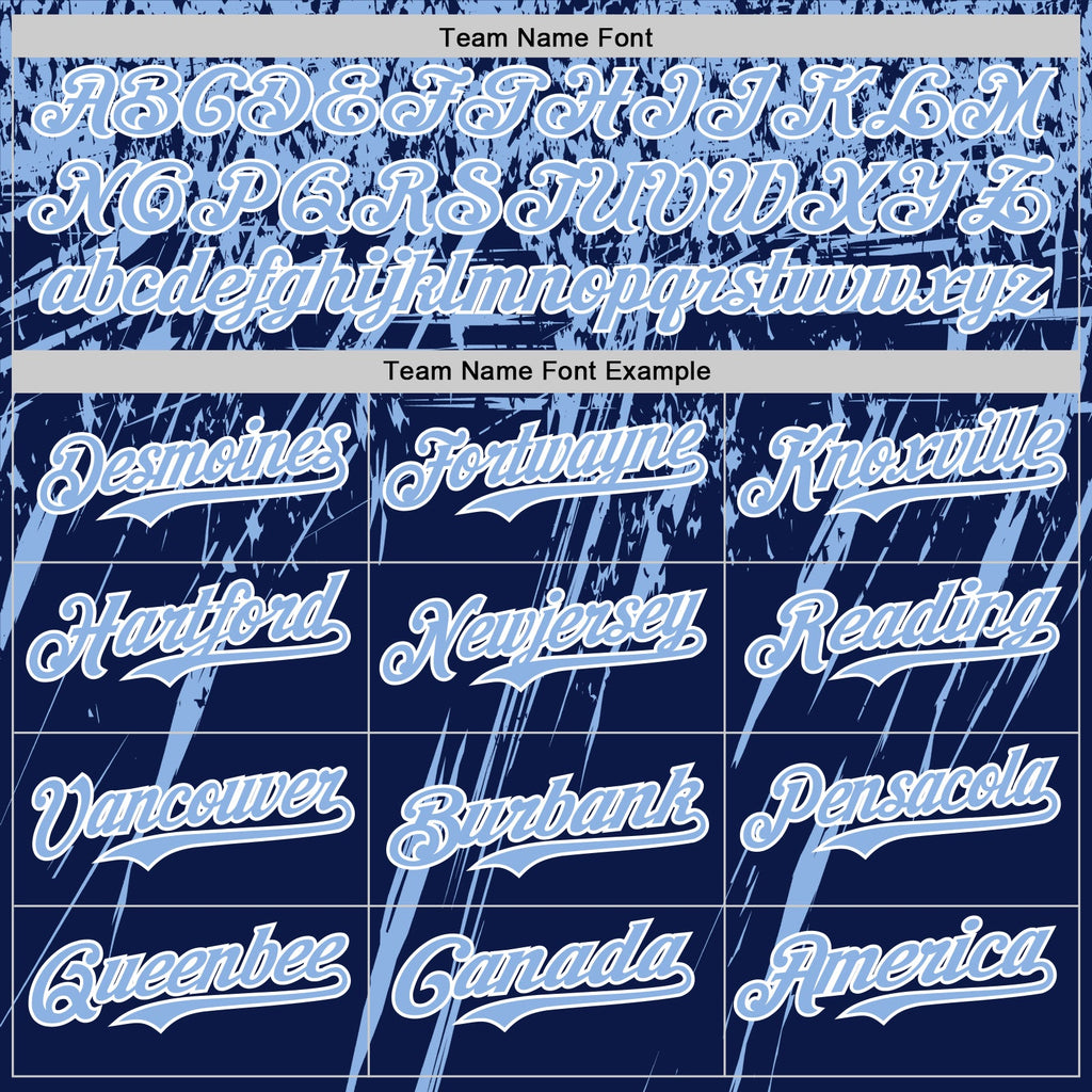 Custom Navy Light Blue-White Distressed Scratch Brush Stroke Authentic Baseball Jersey