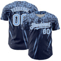 Custom Navy Light Blue-White Distressed Scratch Brush Stroke Authentic Baseball Jersey