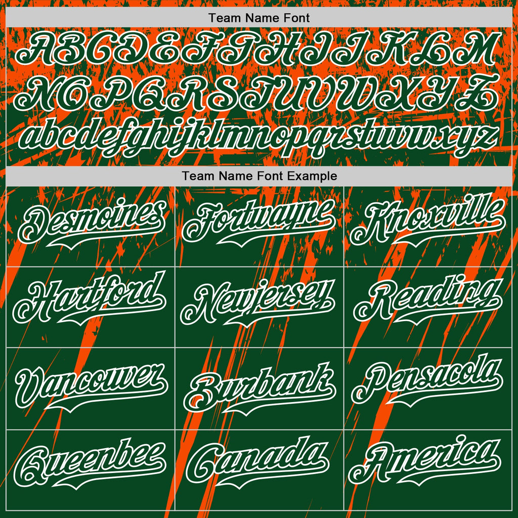 Custom Green Orange-White Distressed Scratch Brush Stroke Authentic Baseball Jersey