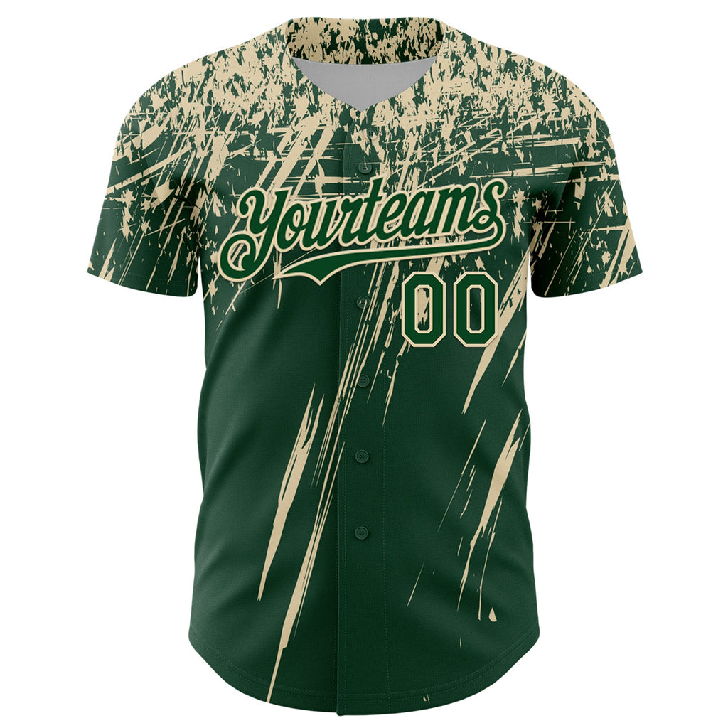 Custom Green Cream Distressed Scratch Brush Stroke Authentic Baseball Jersey
