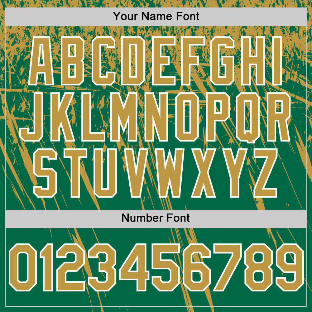 Custom Kelly Green Old Gold-White Distressed Scratch Brush Stroke Authentic Baseball Jersey