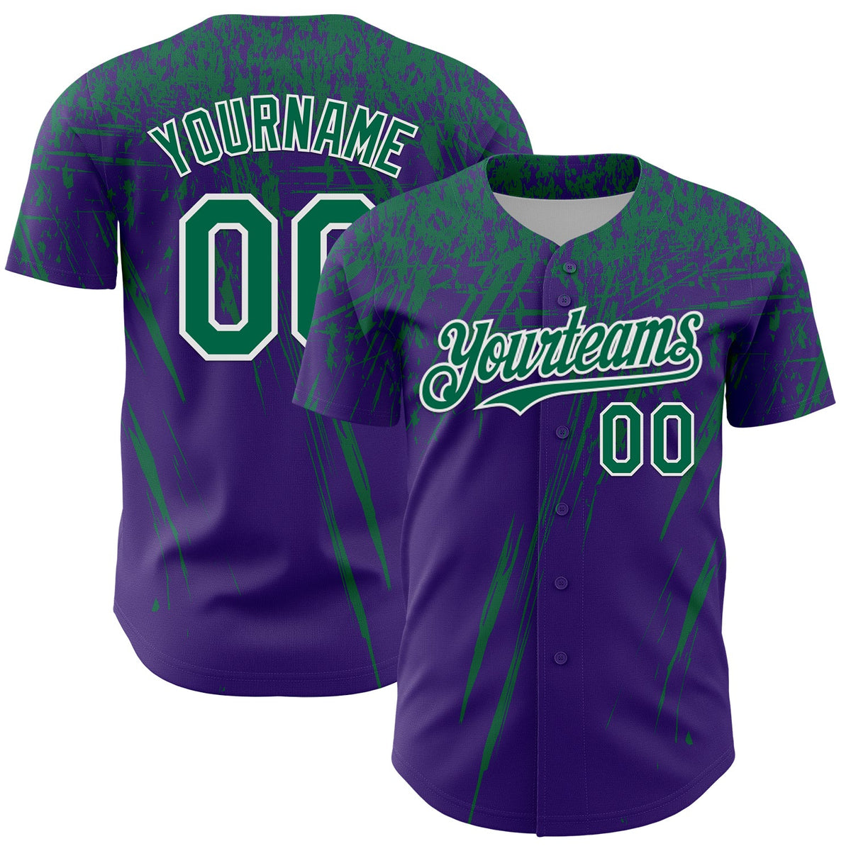 Custom Purple Kelly Green-White Distressed Scratch Brush Stroke Authentic Baseball Jersey