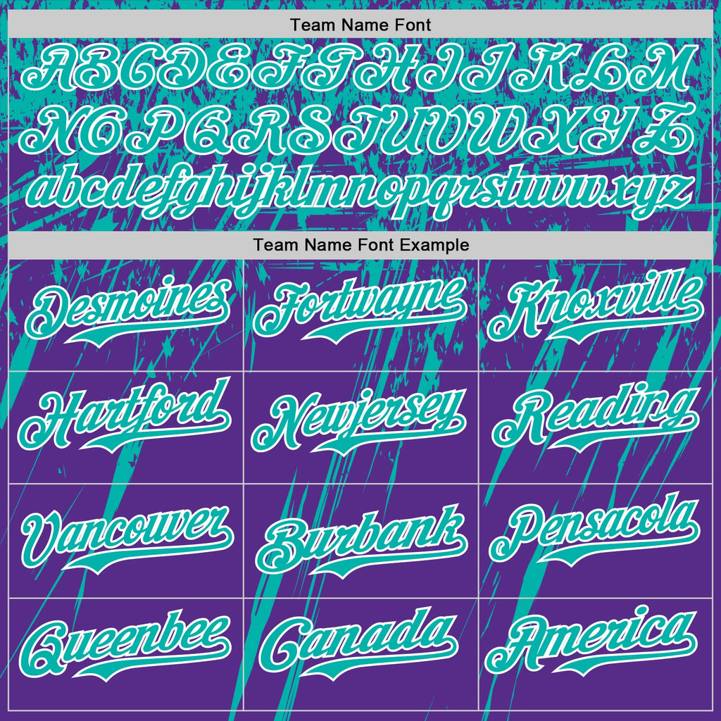Custom Purple Aqua-White Distressed Scratch Brush Stroke Authentic Baseball Jersey