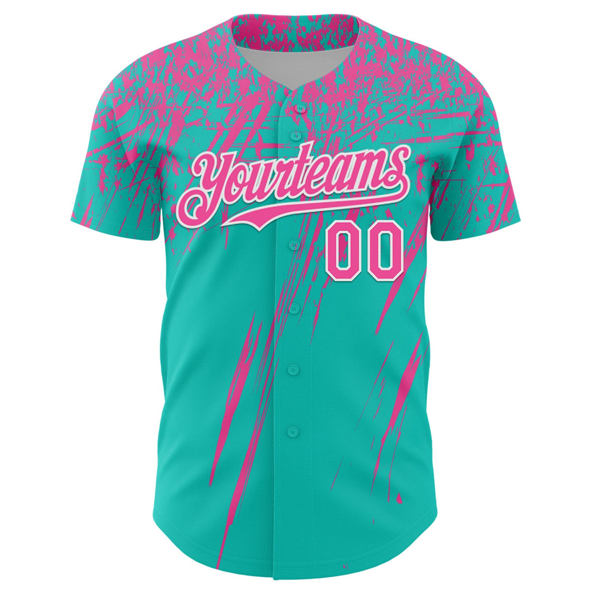 Custom Aqua Pink-White Distressed Scratch Brush Stroke Authentic Baseball Jersey
