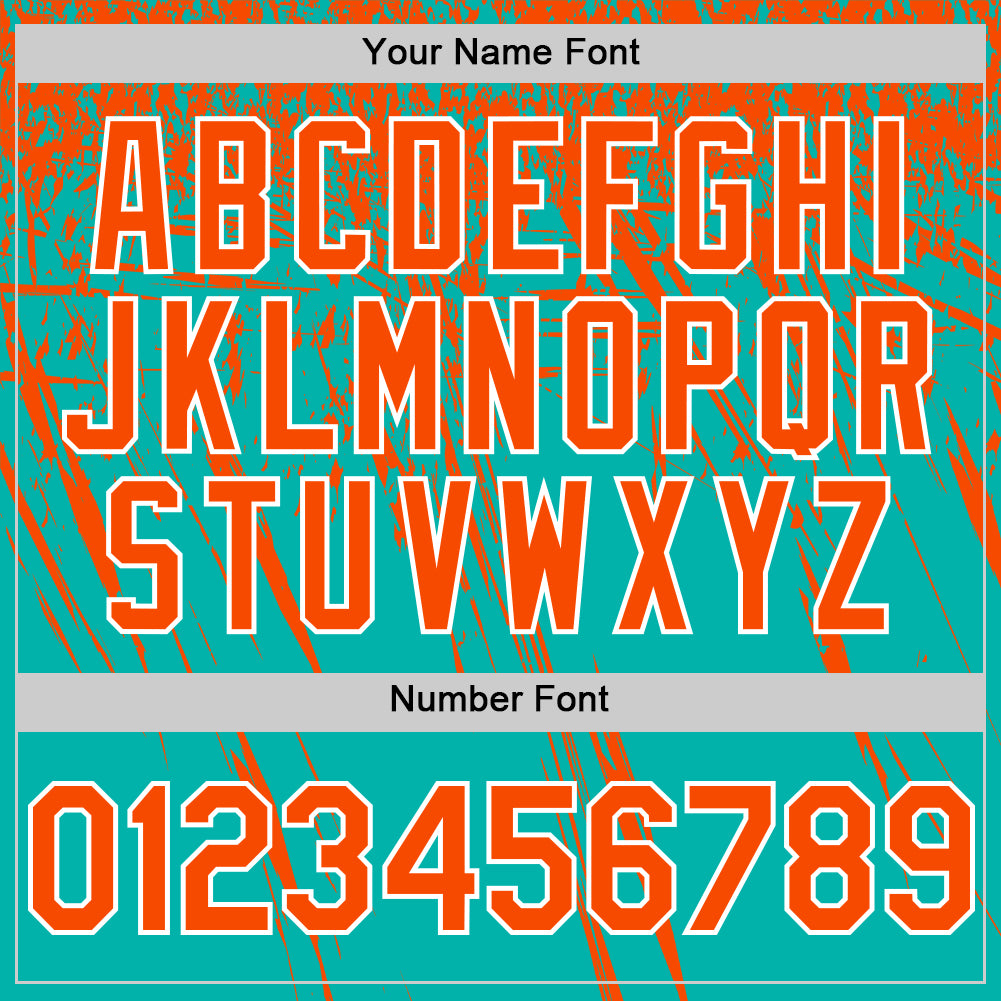 Custom Aqua Orange-White Distressed Scratch Brush Stroke Authentic Baseball Jersey