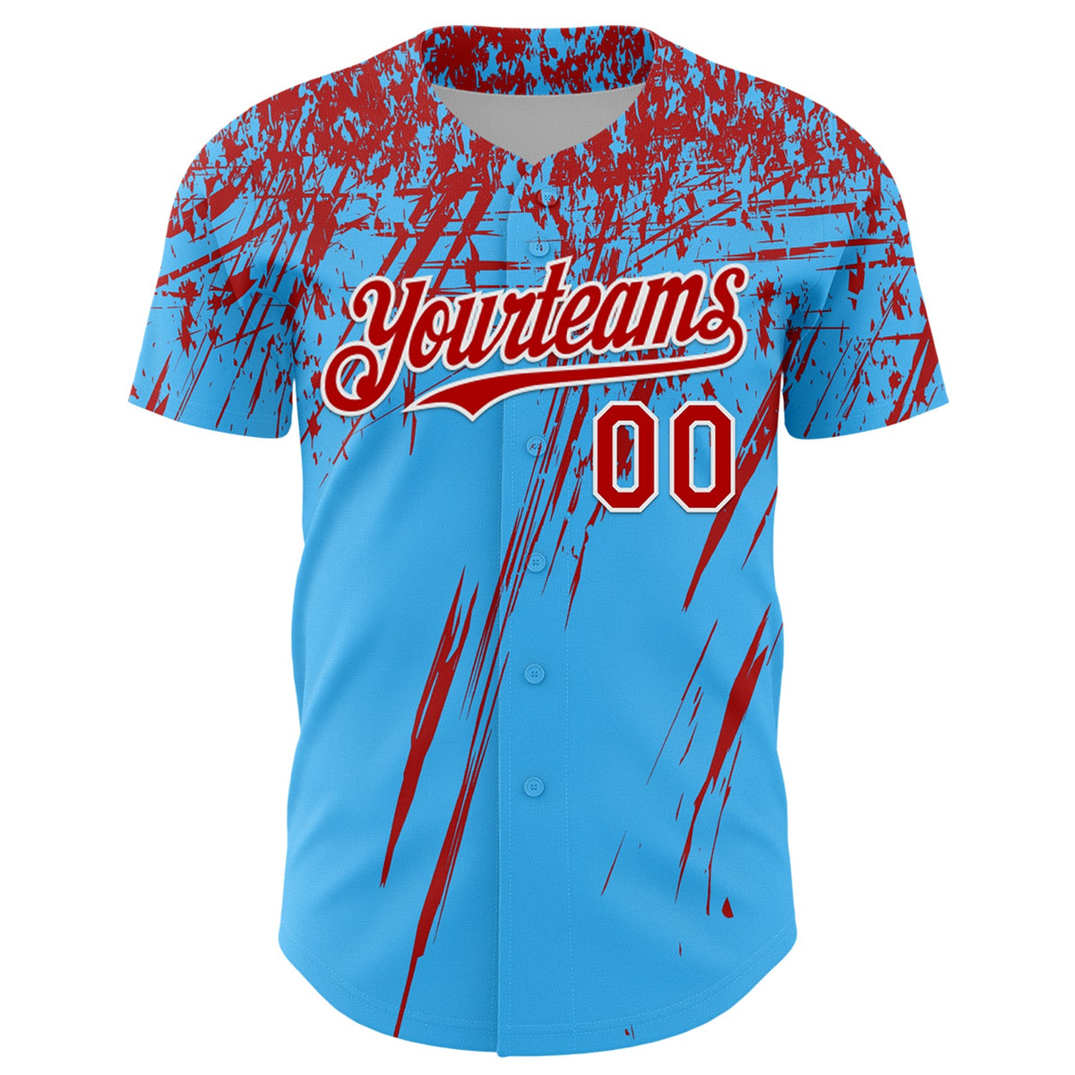 Custom Sky Blue Red-White Distressed Scratch Brush Stroke Authentic Baseball Jersey