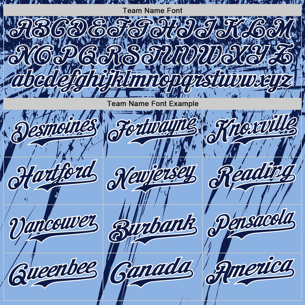 Custom Light Blue Navy-White Distressed Scratch Brush Stroke Authentic Baseball Jersey