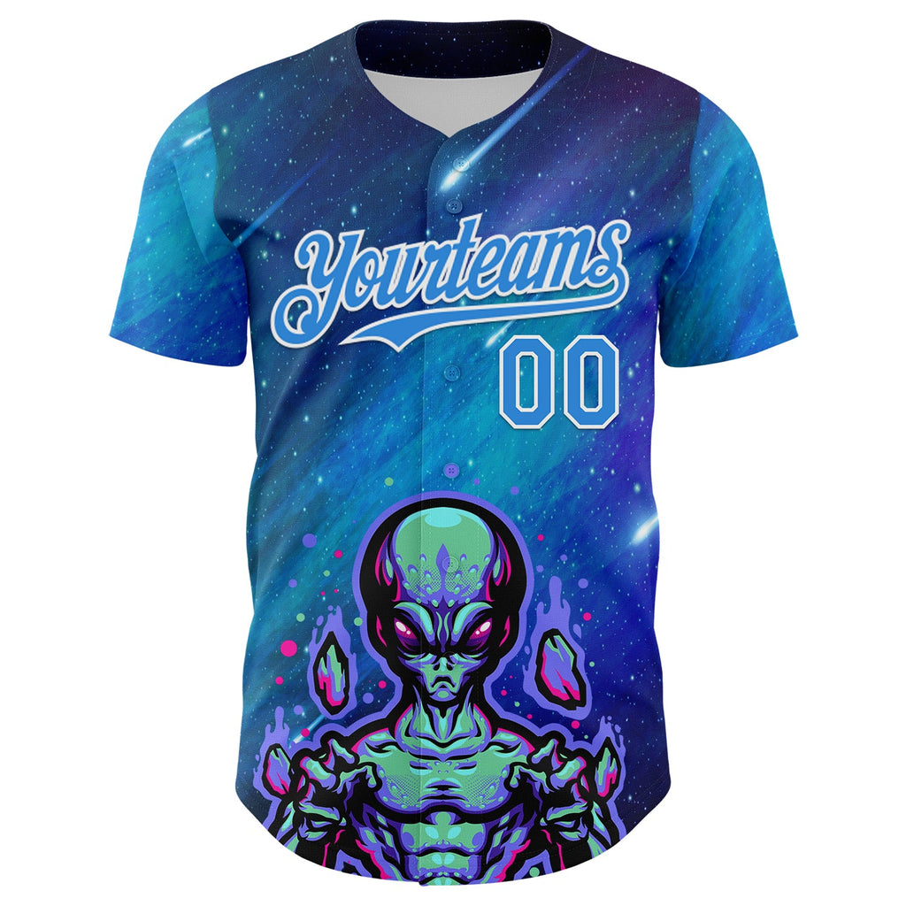 Custom Blue Electric Blue-White Alien UFO Space Galaxy Authentic Baseball Jersey