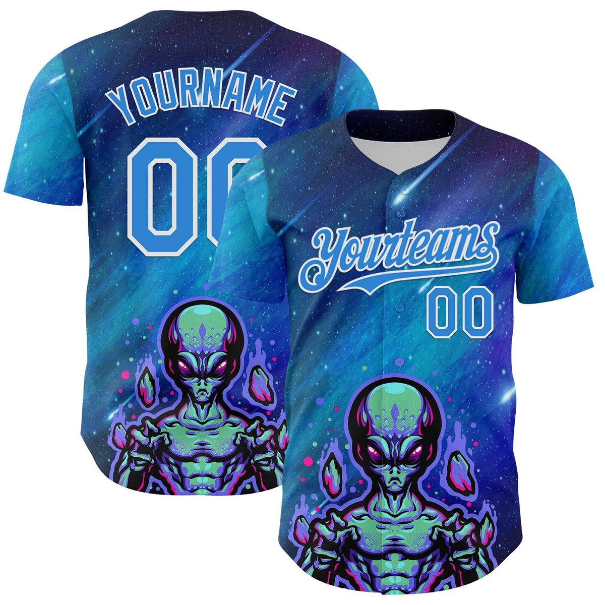Custom Blue Electric Blue-White Alien UFO Space Galaxy Authentic Baseball Jersey
