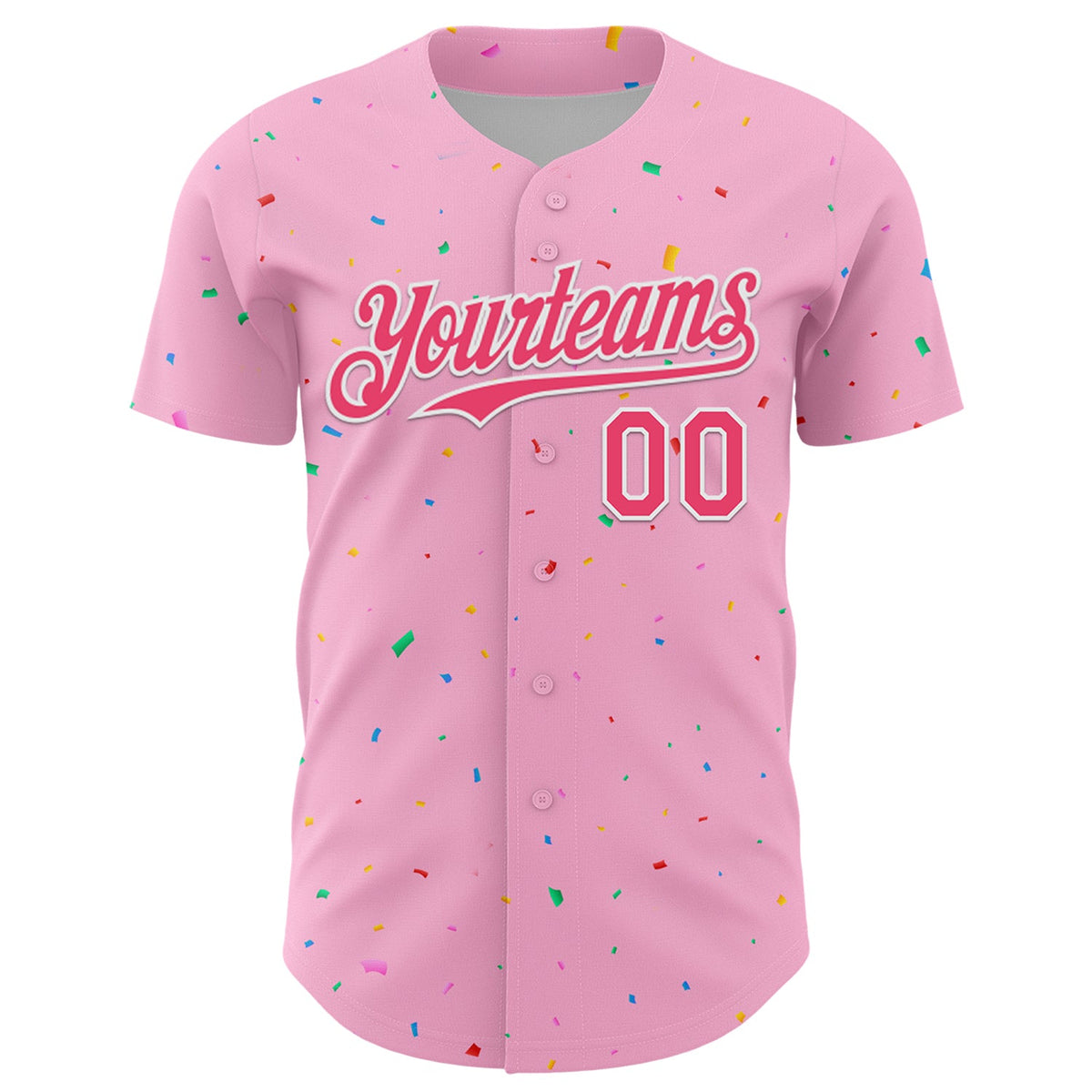 Custom Light Pink Neon Pink-White 3D Pattern Design Confetti Colorful Speckle Authentic Baseball Jersey