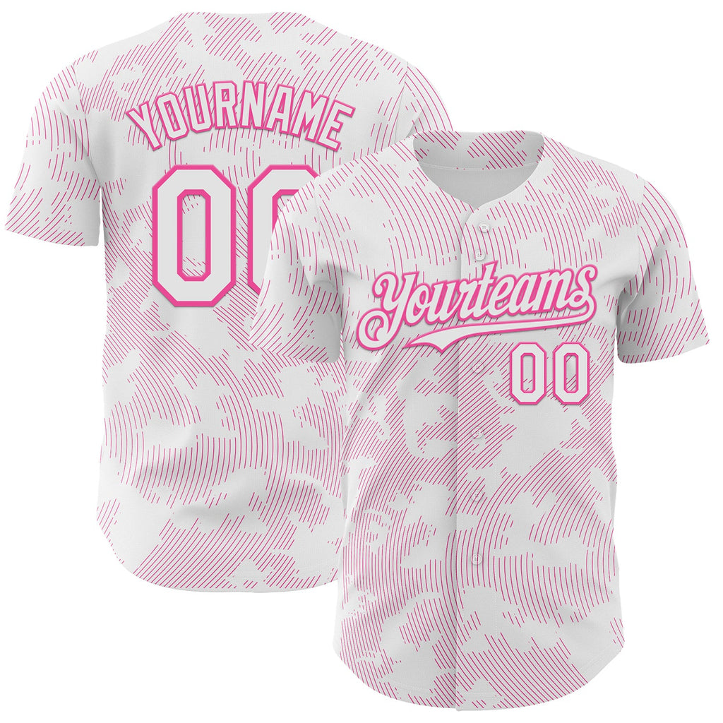 Custom White Pink Curve Lines Authentic Baseball Jersey