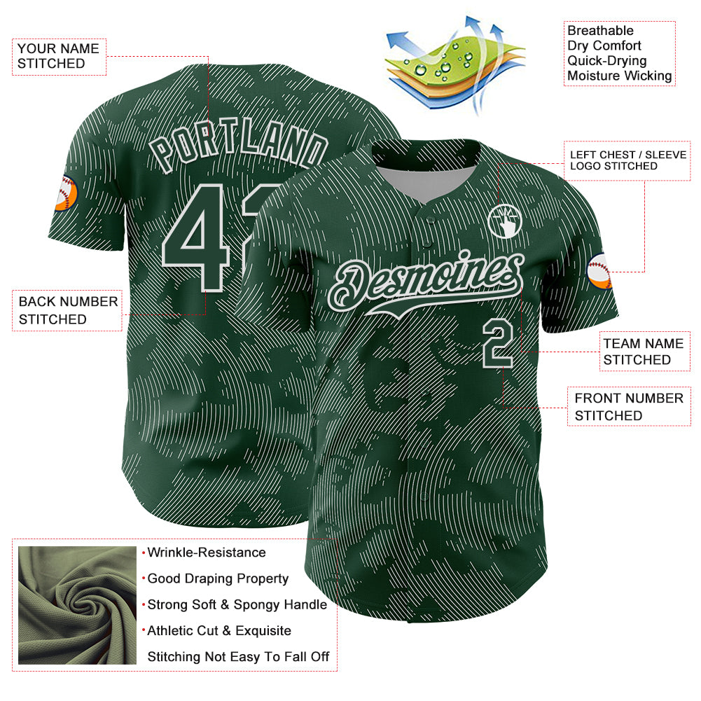 Custom Green White Curve Lines Authentic Baseball Jersey