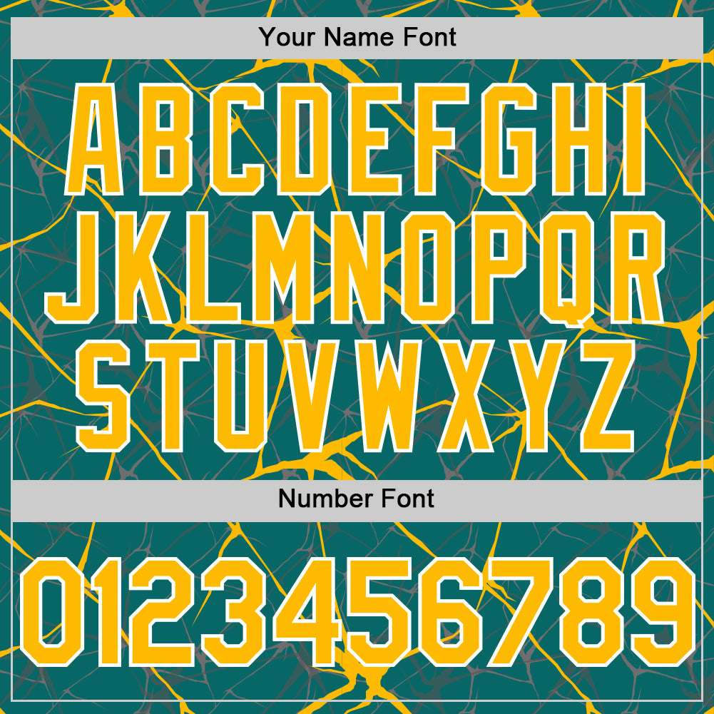 Custom Teal Gold-White 3D Pattern Design Abstract Network Authentic Baseball Jersey