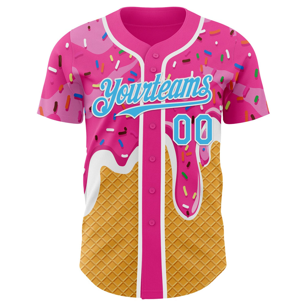 Custom Pink Sky Blue Yellow-White Foodie Food Dessert Melting Cream Waffle Grid Authentic Baseball Jersey
