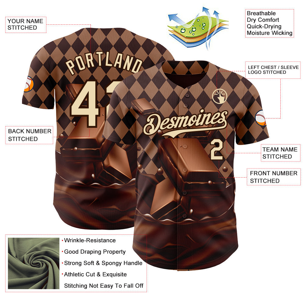Custom Brown-Cream Foodie Food Dessert Chocolate Authentic Baseball Jersey